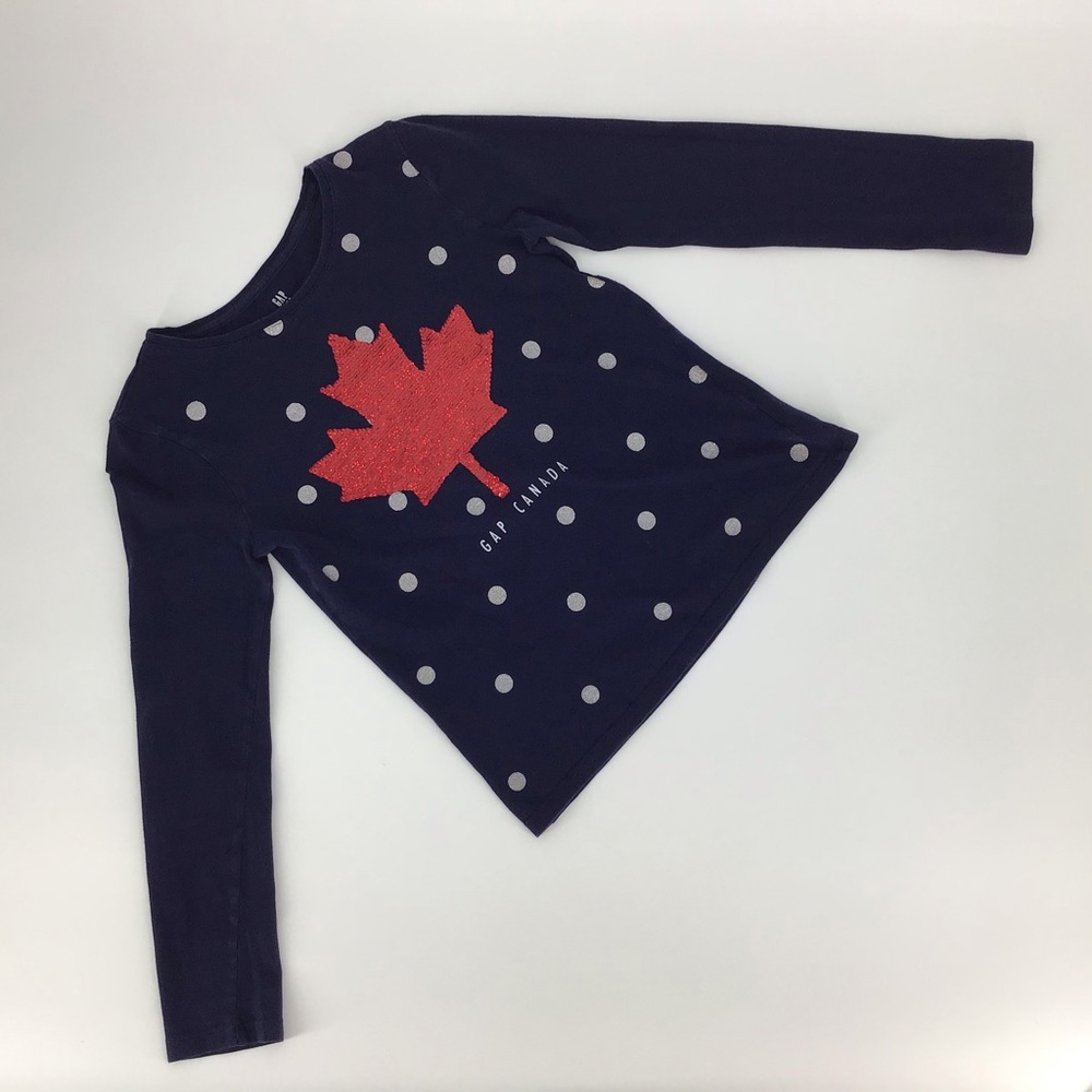 2/$25 GAP Kids Girl's Flippy Maple Leaf Navy Tee, XL